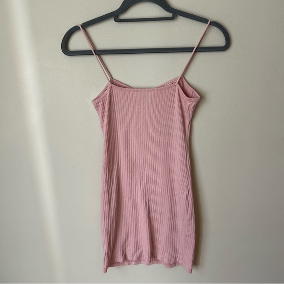 SHEIN Pink Ribbed Spaghetti Strap Bodycon Mini Dress Women’s Size Small - Picture 5 of 6